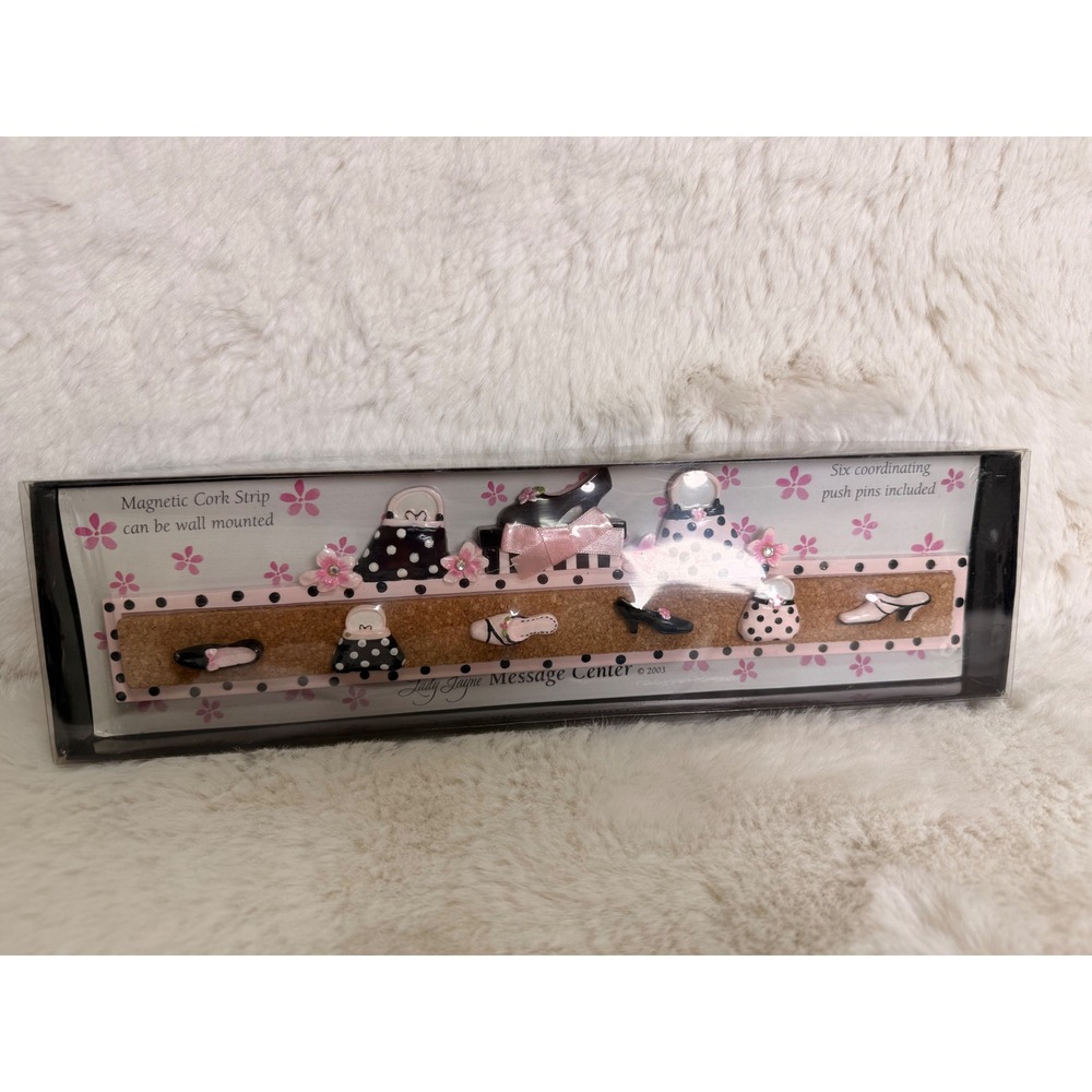 VTG Lady Jayne Magnetic Cork Strip Message Center Pink Black Polka Dot 1715 NEW